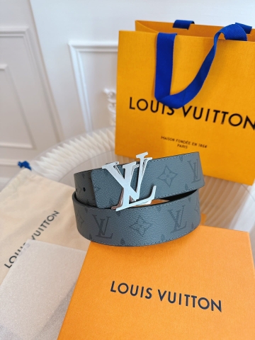 DÂY LƯNG LOUIS VUITTON  DOUBLE LV BLACK MONOGRAM LEATHER Khóa bạc