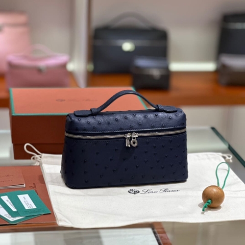 TÚI Loro Piana Women Extra Pocket L27 in Ostrich Leather Blue da đà điểu(Gía Liên Hệ)