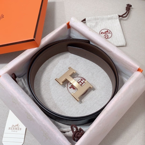 DÂY LƯNG HERMES H Matte Black Togo leather hai mặt khóa vàng