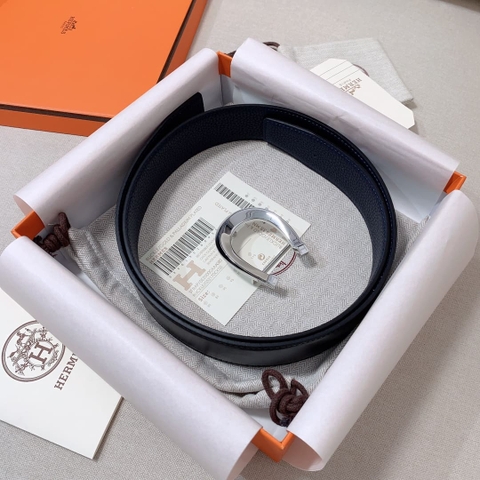 DÂY LƯNG HERMES Horseshoe Togo leather hai mặt khóa bạc