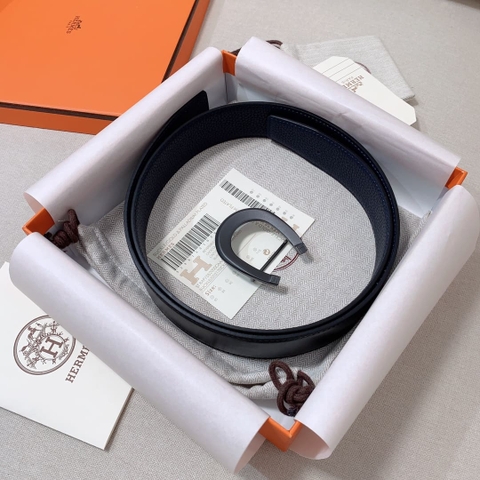DÂY LƯNG HERMES Horseshoe Togo leather hai mặt khóa đen