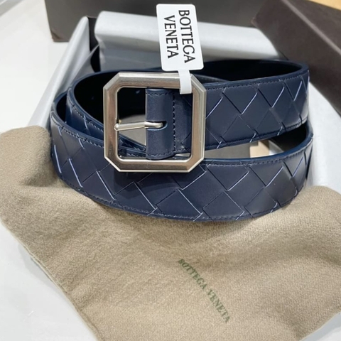 DÂY LƯNG BOTTGA VENETA BLUE INTRECCIATO LEATHER Khóa bạc