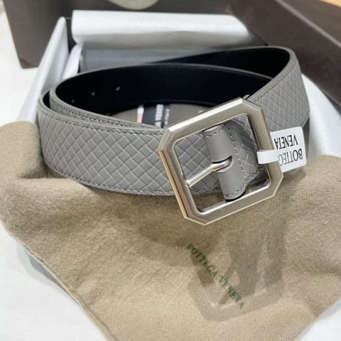 DÂY LƯNG BOTTGA VENETA GRAY INTRECCIATO LEATHER Khóa bạc