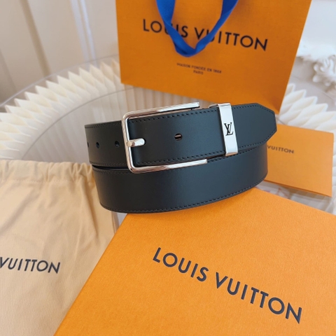DÂY LƯNG LOUIS VUITTON SQUARE BLACK CALFSKIN LEATHER Khóa bạc
