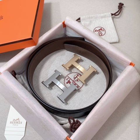 DÂY LƯNG HERMES H Matte Black Togo leather hai mặt khóa vàng bạc