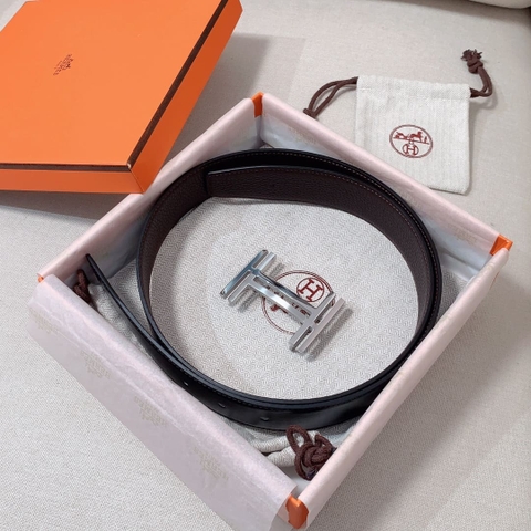 DÂY LƯNG HERMES Double H Matte Black Togo leather hai mặt khóa bạc