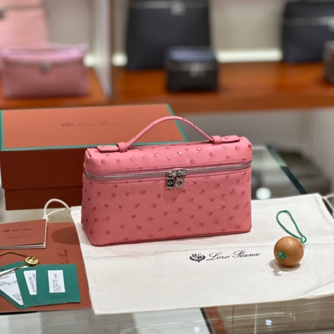 TÚI Loro Piana Women Extra Pocket L27 in Ostrich Leather Pink da đà điểu(Gía Liên Hệ)