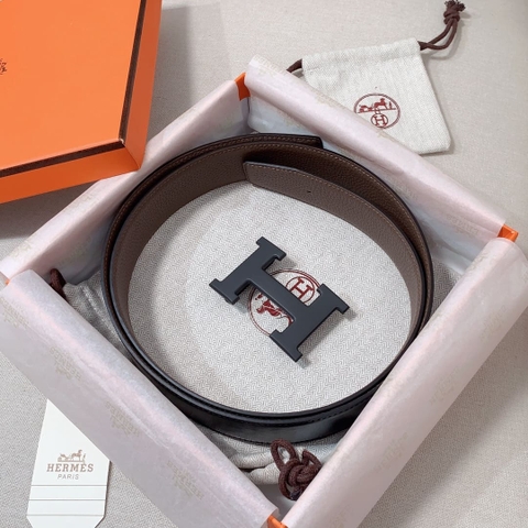 DÂY LƯNG HERMES H Matte Black Togo leather hai mặt khóa đen