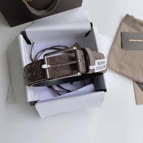 DÂY LƯNG BOTTGA VENETA BEIGE INTRECCIATO LEATHER Khóa bạc