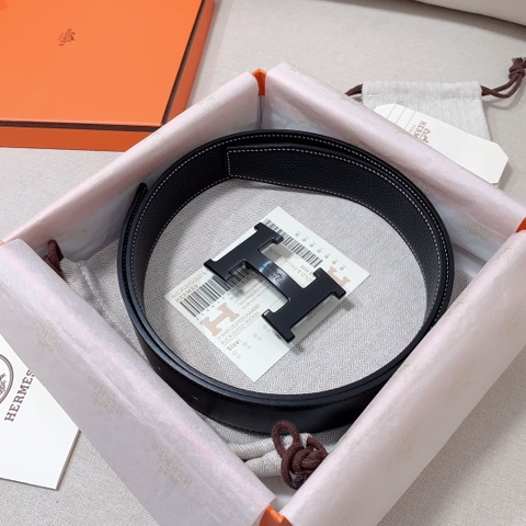 DÂY LƯNG HERMES H Matte Black Togo leather hai mặt khóa đen