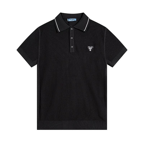 ÁO PRADA POLO SHIRT MESH MÀU ĐEN UNISEX