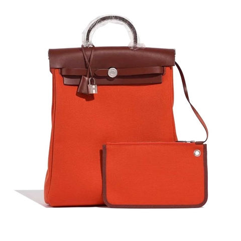 TÚI Hermès Herbag Backpack Toile Vache Hunter Orange Mécano Rouge H