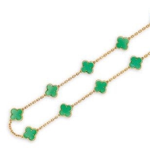 Vòng cổ Van Cleef & Arpels style yellow gold 18K A Green Chalcedony Alhambra Necklace