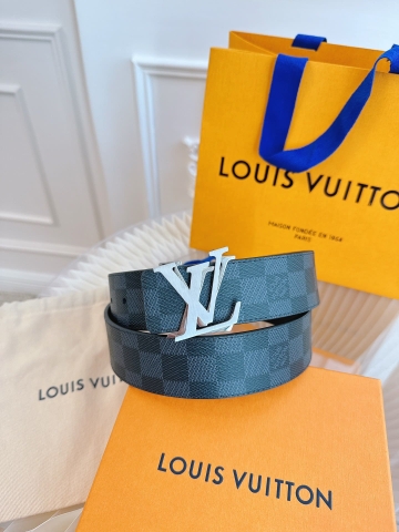 DÂY LƯNG LOUIS VUITTON DOUBLE LV SQUARE BLACK MONOGRAM LEATHER Khóa bạc