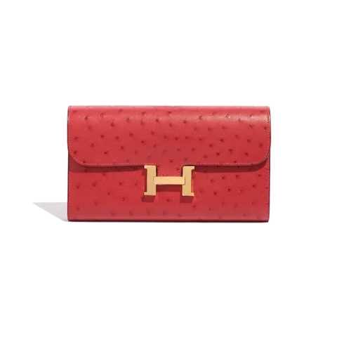 TÚI Hermès Constance Long Wallet Ostrich Rouge Vif