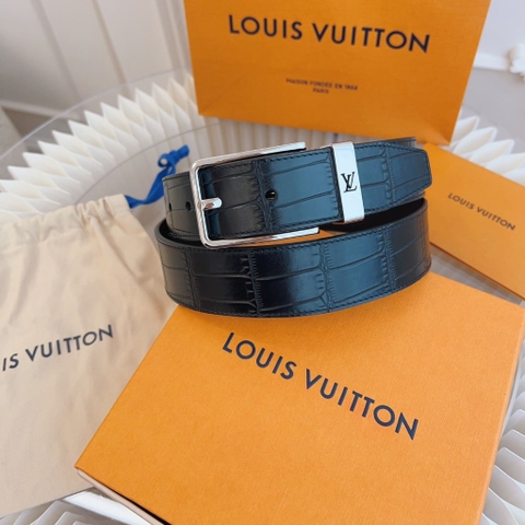 DÂY LƯNG LOUIS VUITTON SQUARE EMBOSSED CROC LEATHER Khóa bạc