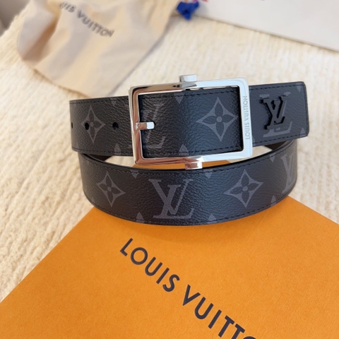 DÂY LƯNG LOUIS VUITTON SQUARE BLACK MONOGRAM LEATHER Khóa bạc