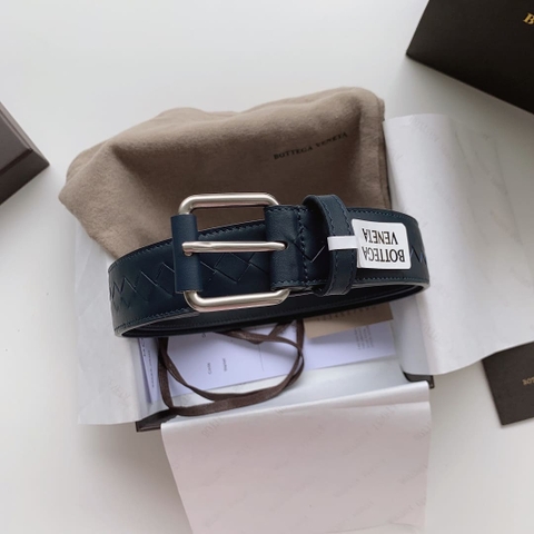 DÂY LƯNG BOTTGA VENETA BLUE INTRECCIATO LEATHER Khóa bạc