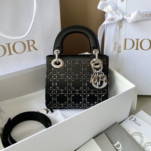 TÚI Dior Women Mini Lady Dior Bag Black Strass Cannage Satin Top Quality