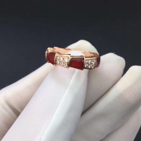 NHẪN BVLGARI SERPENTI VIPER BAND RING WITH CARNELIAN DIAMOND ROSE GOLD 18K