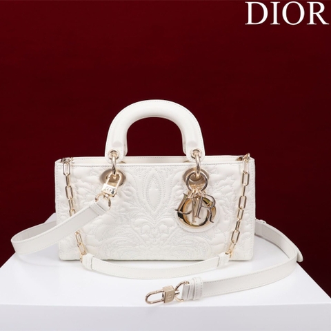 TÚI CHRISTIAN DIOR LADY D-JOY WHITE Quilted-Effect Lambskin with Ornamental Motif