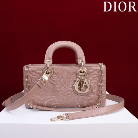 TÚI CHRISTIAN DIOR LADY D-JOY PINK Quilted-Effect Lambskin with Ornamental Motif