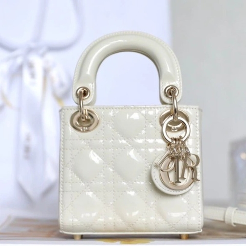 TÚI CHRISTIAN DIOR Women Micro Lady Dior Bag Gloss White Cannage Lambskin