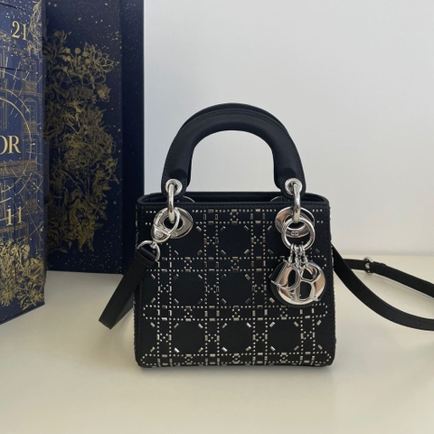 TÚI CHRISTIAN DIOR Mini Lady Dior Bag in Black Cannage Satin with Rhinestones