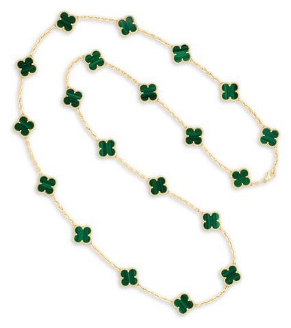 Vòng cổ Van Cleef & Arpels style yellow gold 18K A Malachite Alhambra Necklace đá lông công