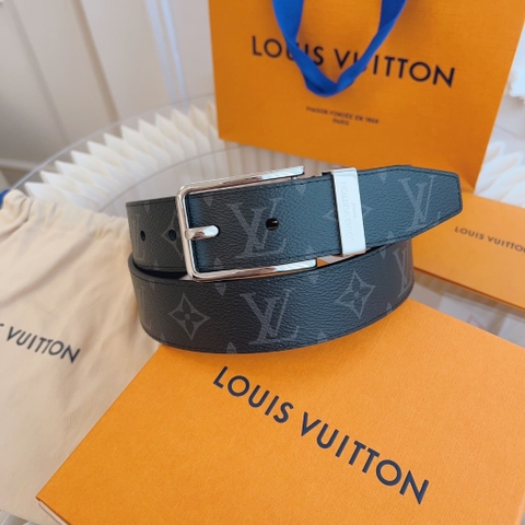 DÂY LƯNG LOUIS VUITTON BLACK MONOGRAM LEATHER Khóa bạc