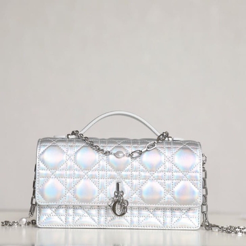 TÚI CHRISTIAN DIOR Lady Dior Top Handle Clutch Scarlet Pearl Cannage Lambskin ánh trai
