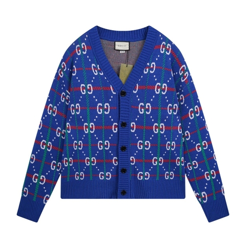 ÁO GUCCI Sweater Blue and Red Stretch Cashmere