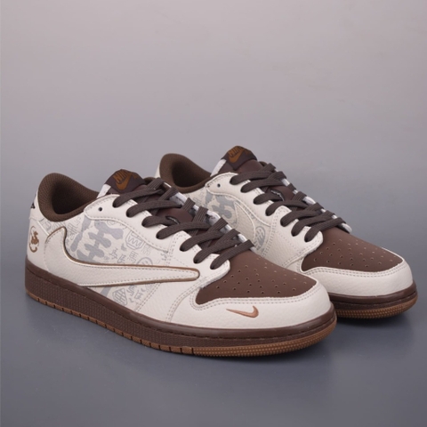 GIÀY TRAVIS SCOTT X AIR JORDAN 1 LOW PHIÊN BẢN GIỚI HẠN NĂM NGỰA NÂU BE BURGUNDY TOP QUALITY SHOES AAA