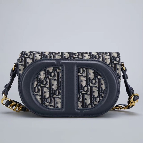 TÚI Dior Women CD Signature Bag with Strap Blue Dior Oblique Jacquard Top Quality