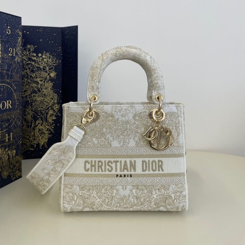 TÚI CHRISTIAN DIOR LADY D-LITE NATURAL EMBROIDERY BAG