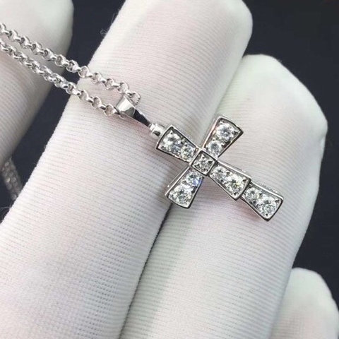 DÂY CHUYỀN BVLGARI CROSS AND DIAMOND WHITE GOLD 18K