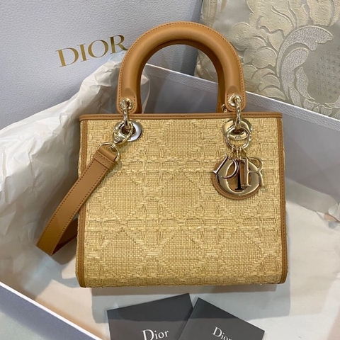 TÚI Dior Women Medium Lady D-Lite Bag Yellow Cannage Embroidery Top Quality