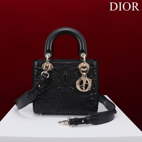 TÚI CHRISTIAN DIOR LADY DIOR Quilted-Effect Lambskin with Ornamental Motif Black
