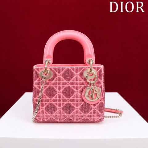 TÚI CHRISTIAN DIOR LADY DIOR Cannage Calfskin with Platinum Beaded Embroidery Pink