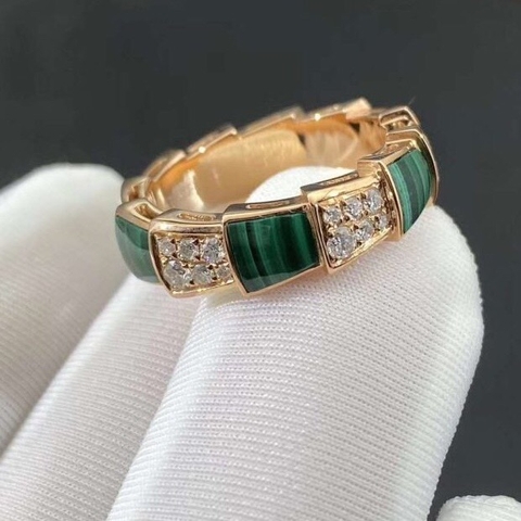 NHẪN BVLGARI SERPENTI RING WITH DIAMOND AND MALACHITE ROSE GOLD 18K