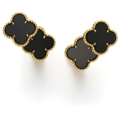 Khuyên tai Van Cleef & Arpels style yellow gold 18K A Pair of Gold and Onyx Vintage Alhambra Earrings