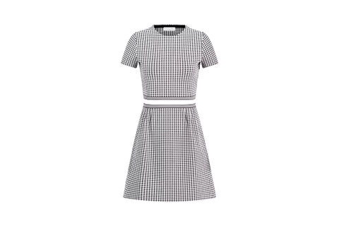 VÁY DIOR SHORT FLARED DRESS Gray and Black Check'n'Dior Knit