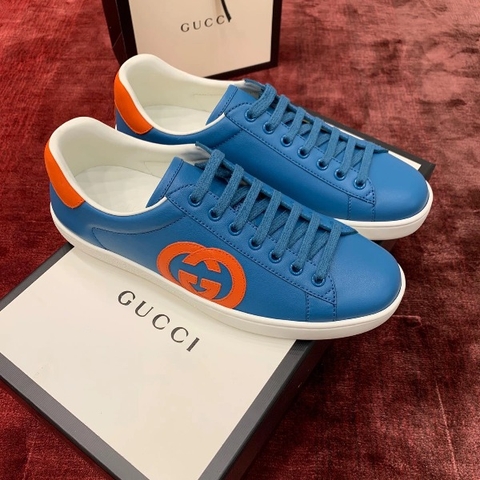 GIÀY GUCCI Leather Ace Sneakers Interlocking GG Blue