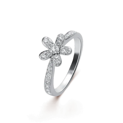 NHẪN VAN CLEEF & ARPELS SOCRATE RING 1 FLOWER DIAMOND 18K WHITE GOLD