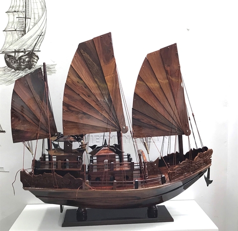 [Dài 60cm] Mô hình tàu Hạ Long gỗ - thuyền gỗ trang trí thuận buồm xuôi gió trang trí phong thủy - Gỗ Cẩm Lai