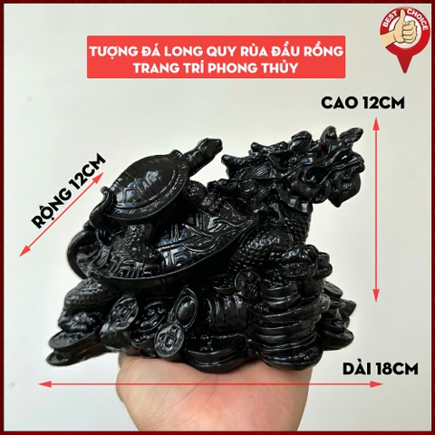 Tượng đá long quy _ Rùa đầu rồng trang trí phong thủy - Long quy cõng rùa con - Dài 18cm - Màu đen tuyền