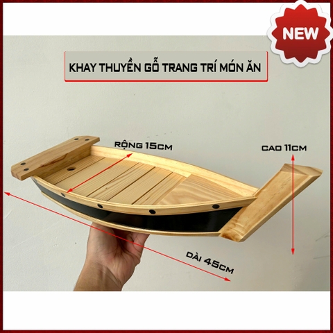 [Dài 45cm - Sơn đen] Khay thuyền gỗ đựng sushi - khay gỗ thuyền đựng sashimi thuyền gỗ sushi - Gỗ thông