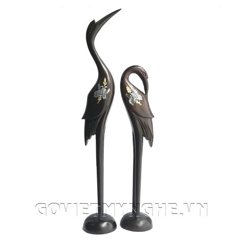 Cặp Tượng Chim Hạc Gỗ Trang Trí - Khảm Xà Cừ - Size Nhỏ