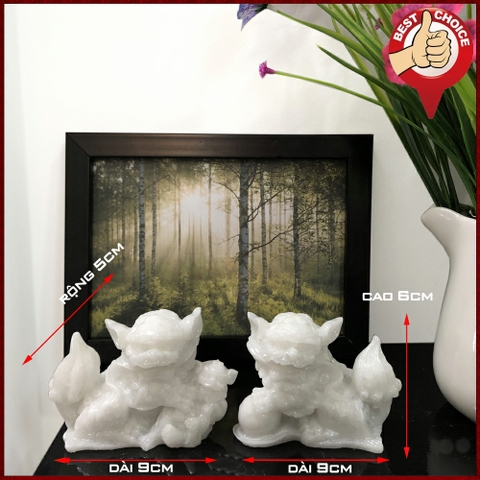 Tượng đá trang trí phong thủy Cặp 2 tượng Kỳ Lân trang trí phong thủy - Chiều Cao 6cm - Màu trắng đá non nước