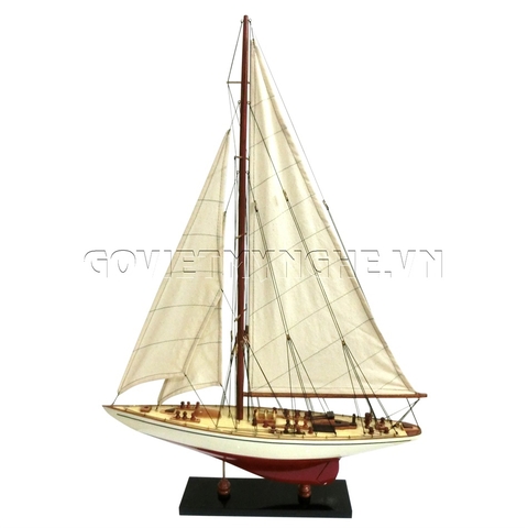 Mô Hình Du Thuyền Đua Gỗ J Endeavour (Thân 70cm - Sơn Trắng/Đỏ)